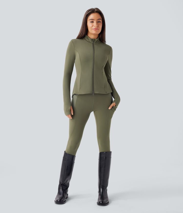 ColaSoft™ | Slim riding jacket with high neck, thumb holes and pleated zip