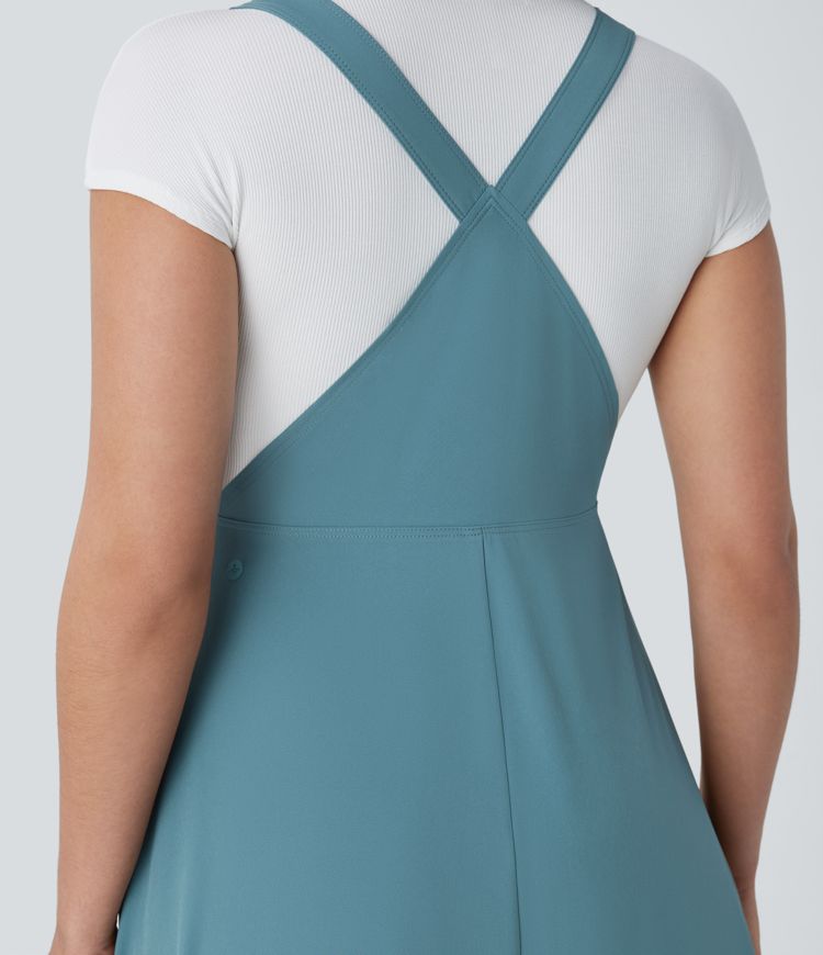 Classico™ | Flowing casual midi dress with pockets, adjustable straps and buttons