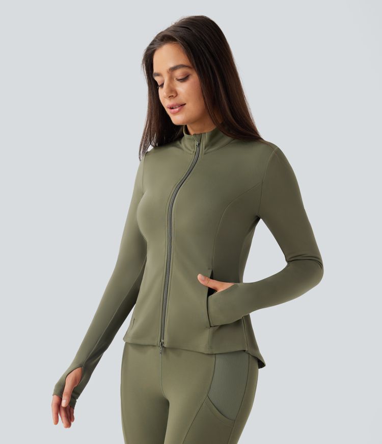 ColaSoft™ | Slim riding jacket with high neck, thumb holes and pleated zip