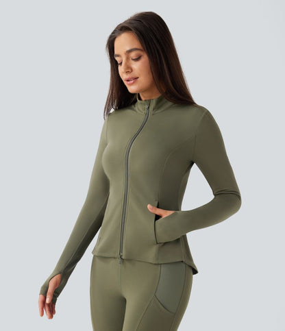ColaSoft™ | Slim riding jacket with high neck, thumb holes and pleated zip