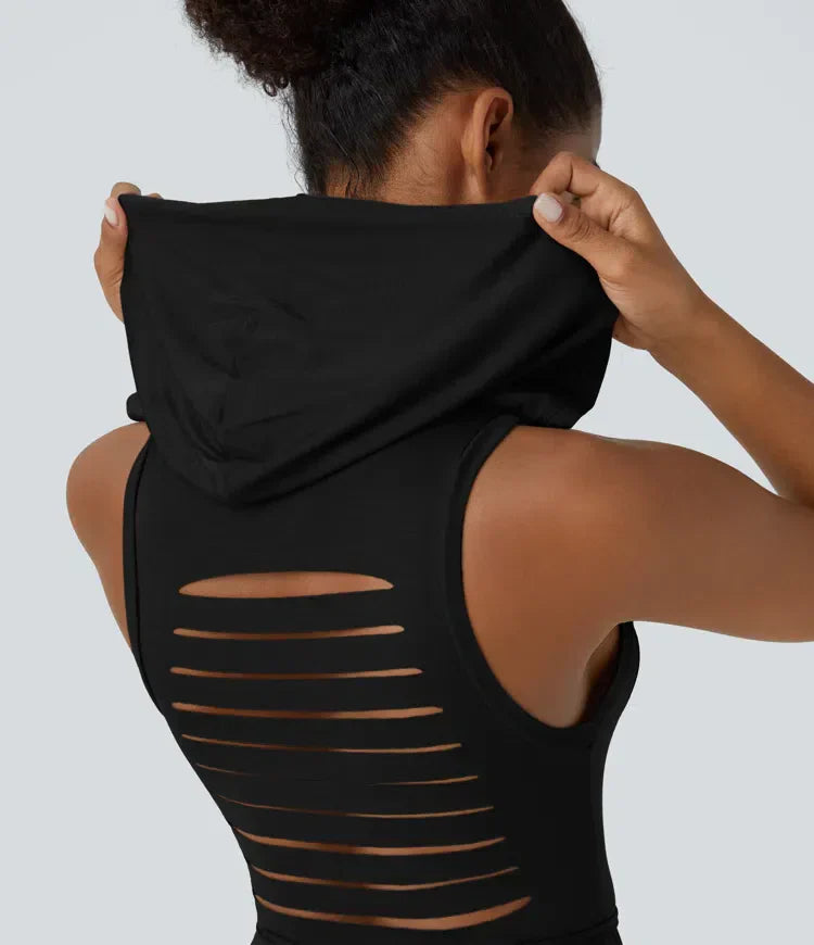 ColaZebra™ | Casual midi hooded dress, sleeveless, zebra back