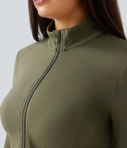 ColaSoft™ | Slim riding jacket with high neck, thumb holes and pleated zip