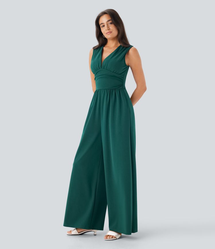 ColaSuit™ | Sleeveless party jumpsuit with V‑neck, side pockets and invisible zip (Easy Peezy)