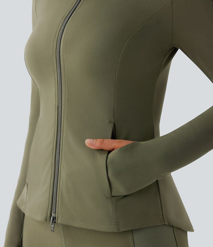 ColaSoft™ | Slim riding jacket with high neck, thumb holes and pleated zip