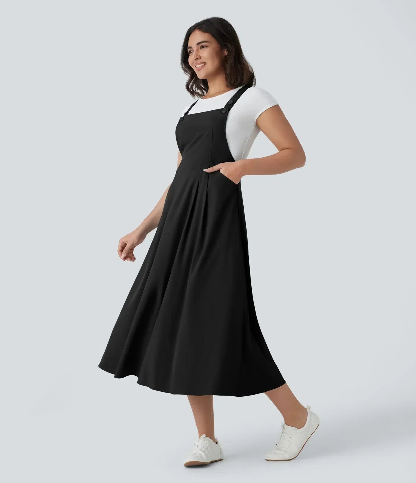 Classico™ | Flowing casual midi dress with pockets, adjustable straps and buttons