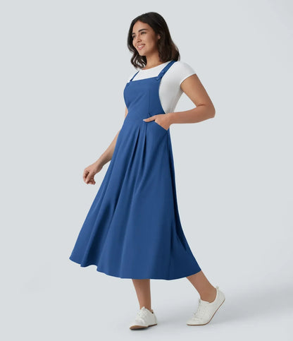 Classico™ | Flowing casual midi dress with pockets, adjustable straps and buttons
