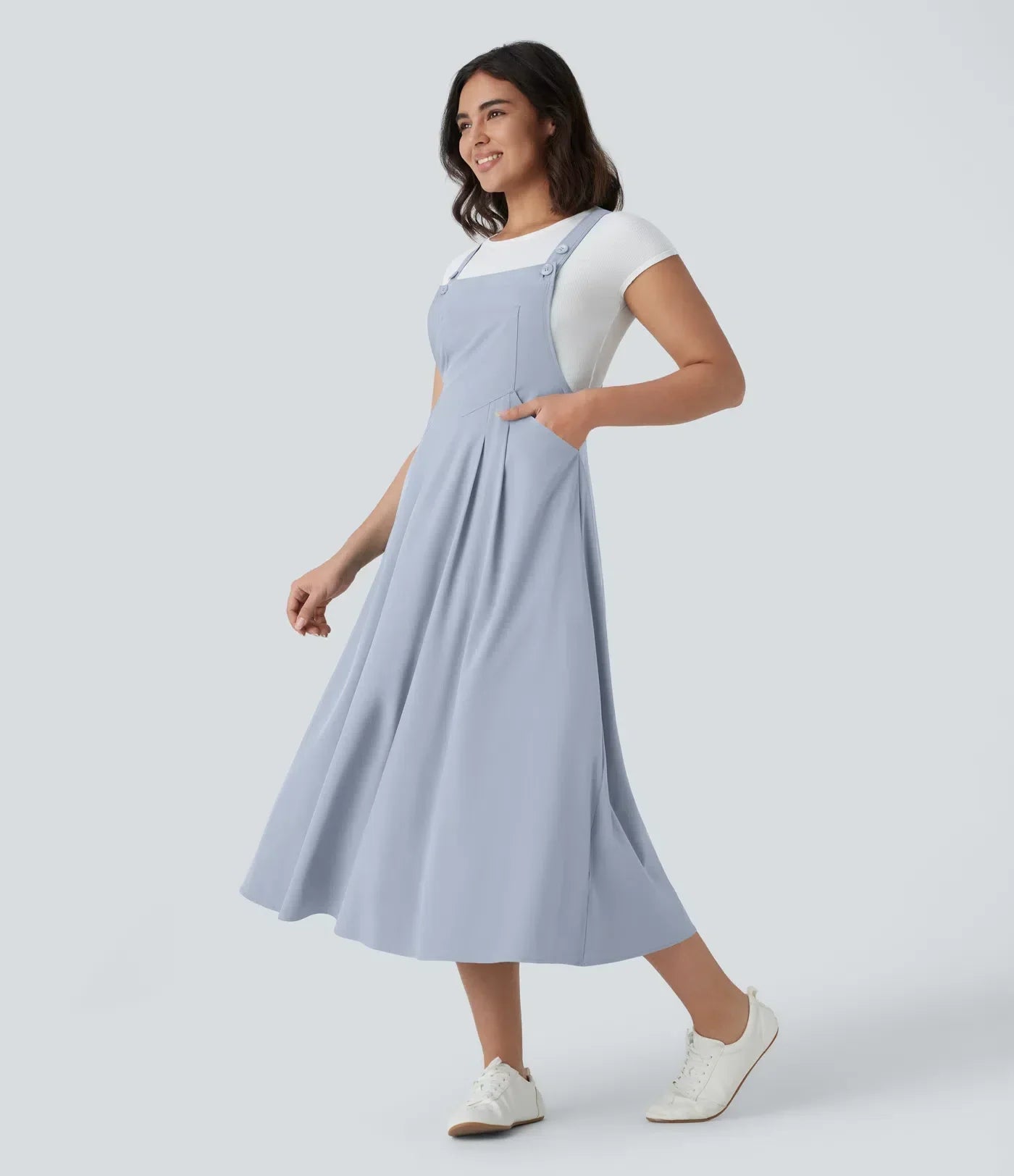 Classico™ | Flowing casual midi dress with pockets, adjustable straps and buttons