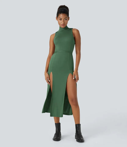 ColaZebra™ | Casual midi hooded dress, sleeveless, zebra back